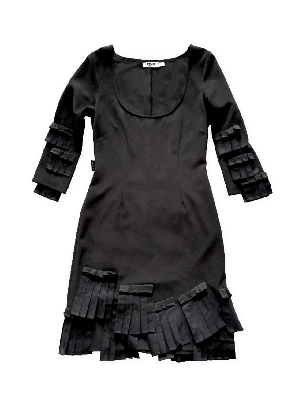 MOSCHINO Little Black Cocktail Dress with Folded Ruffles And A Low Neckline